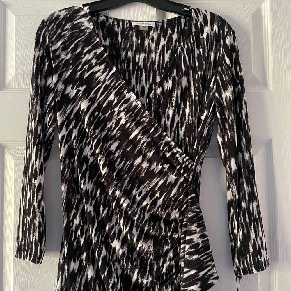 Calvin Klein Black and White Asymmetrical Wrap Dress